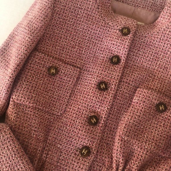 Chanel Suit Set Jacket Skirt Cashmere Silk Pink CC - Picture 8 of 12